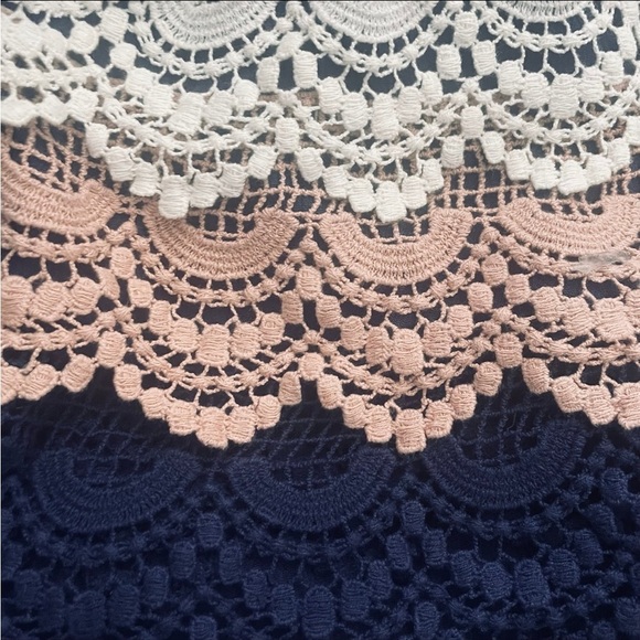 Off Shoulder Navy Blue Minidress Crochet Bell Sleeves School Shower - Picture 4 of 7